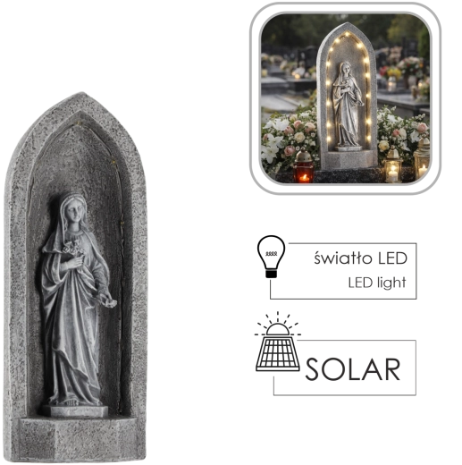 Figurine de la Vierge Marie dans une chapelle avec éclairage LED