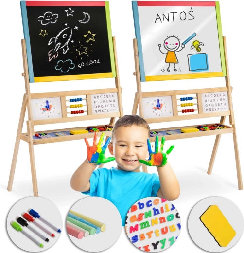 Grand tableau rotatif à craie magnétique RICOKIDS avec horloge ludique – multicolore