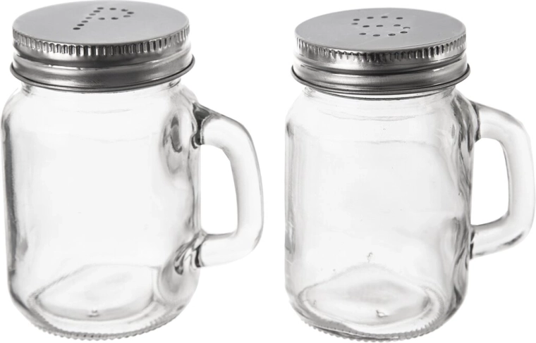 Lot de 2 pots à épices avec anse en verre et acier inoxydable