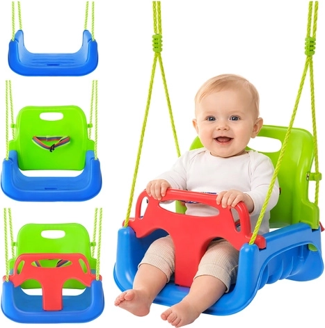 Balançoire pour enfants 3-en-1 sur cordes vert-bleu Kruzzel jusqu’à 30 kg