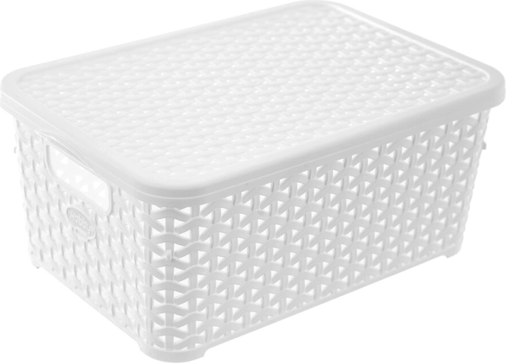 Boîte de rangement Hobby imitation rotin avec couvercle 6 l blanche