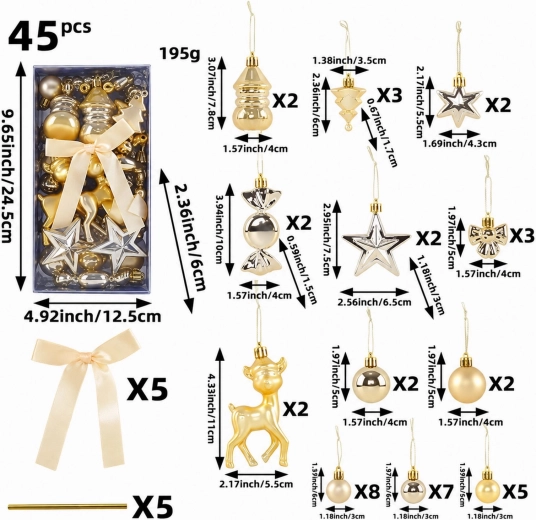 Décorations de Noël brillantes et incassables pour sapin, lot de 45 pièces