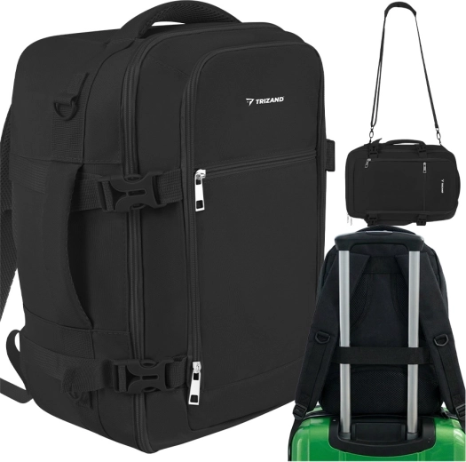 Sac à dos de voyage Trizand 40 × 25 × 20 cm 20 l noir (bagage cabine 2 en 1 sac à dos/sac)