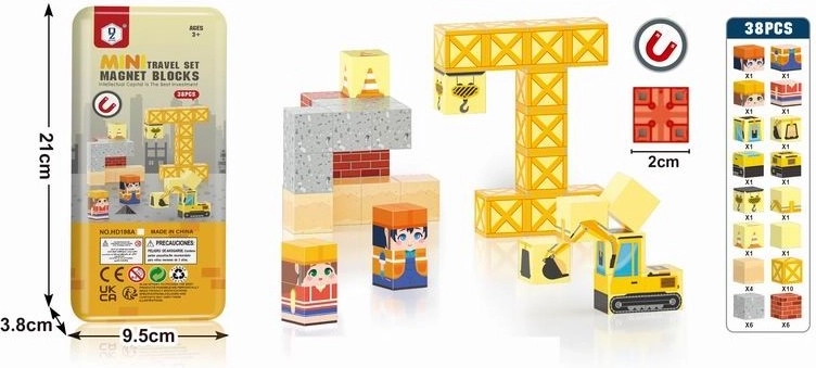 Cubes magnétiques – chantier (budowa), 38 pièces, 2 cm
