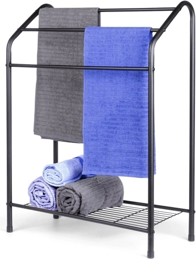 Porte-serviettes sur pied en métal noir