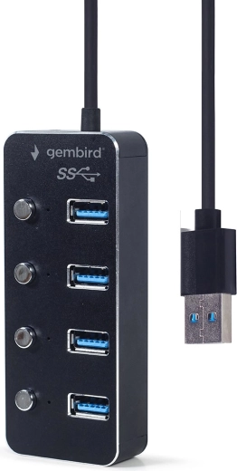 hub usb 3.1 gen 1 4 ports avec interrupteurs, noir