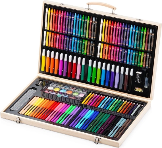 Set de fournitures artistiques en mallette en bois 180 pièces