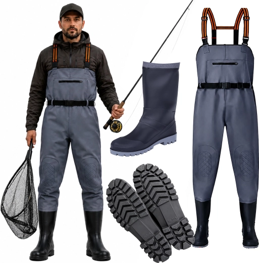 Cuissardes de pêche étanches avec bottes intégrées, taille 43