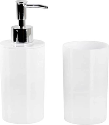 Distributeur de savon en plastique et gobelet TORO – ensemble de salle de bain blanc