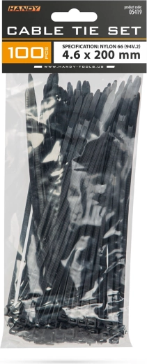Colliers de serrage noirs 200 × 4,6 mm, 100 pièces