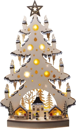 Solight sapin de Noël LED en bois avec décorations, 64 cm - 1 pièce