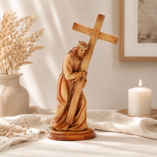 Figurine de Jésus portant la croix en polyrésine, 31,5 cm