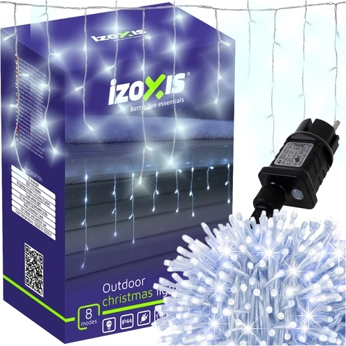 Guirlande lumineuse LED de Noël – stalactites 300 LED 15 m blanc froid IP44 Izoxis