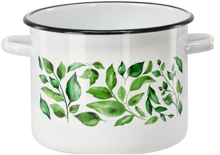Casserole émaillée 5,5 l 22 cm blanche avec motif Ficus
