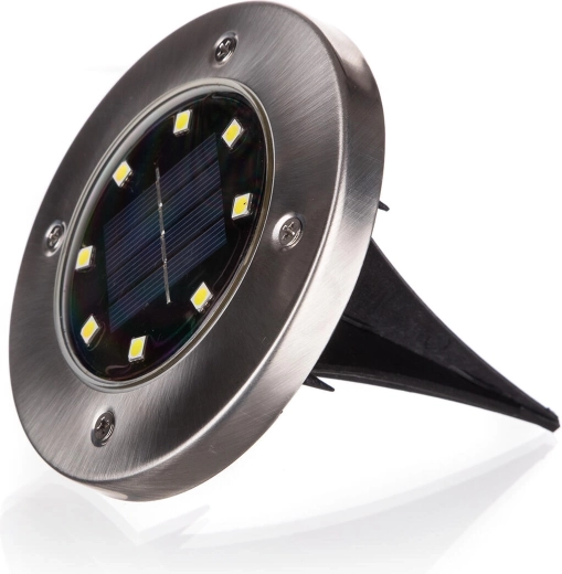 Spot LED encastré solaire au sol 12 cm, inox/plastique