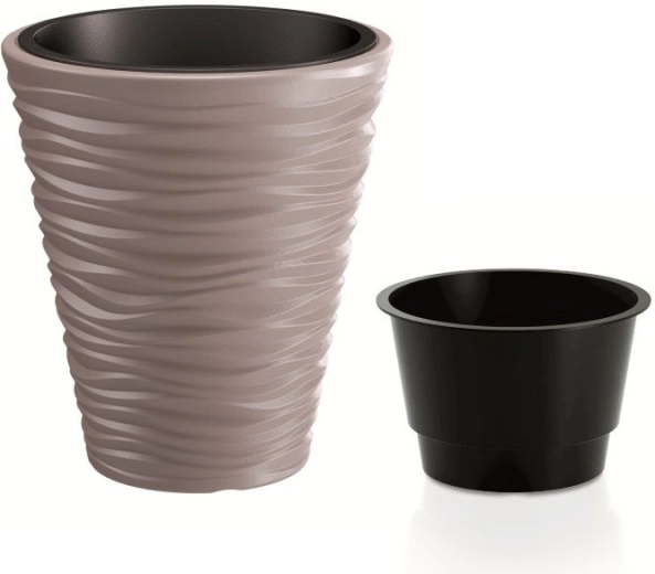 Cache-pot Prosperplast Sand avec insert 34,5 cm moka