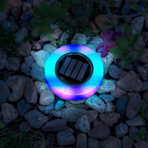 Lampe LED solaire de jardin ronde avec éclairage RGB