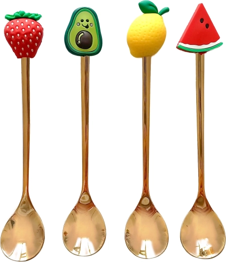 Cuillères à thé dorées TORO avec motif fruits (4 pcs)
