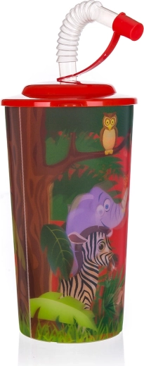 Gobelet en plastique ZOO avec couvercle et paille 470 ml