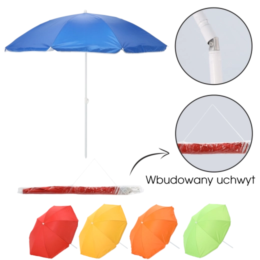 Parasol de plage 155 cm avec articulation, assortiment de couleurs