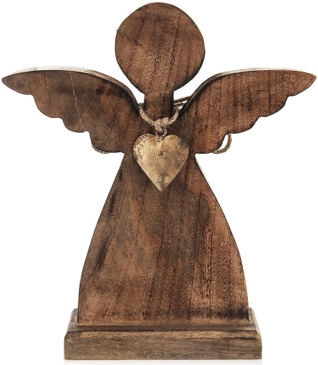 Figurine d’ange en bois de manguier 27 × 30 cm