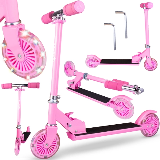 Trottinette enfant à deux roues avec roues lumineuses rose
