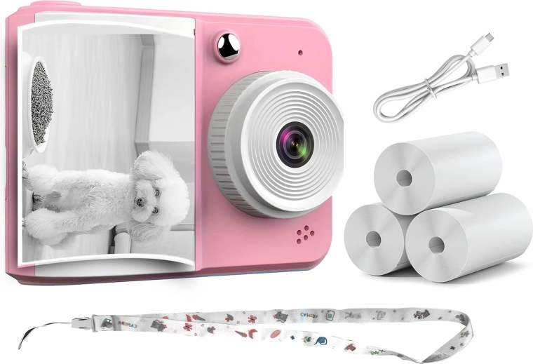 Appareil photo instantané pour enfants RENEW FORCE avec 3 rouleaux de papier, rose