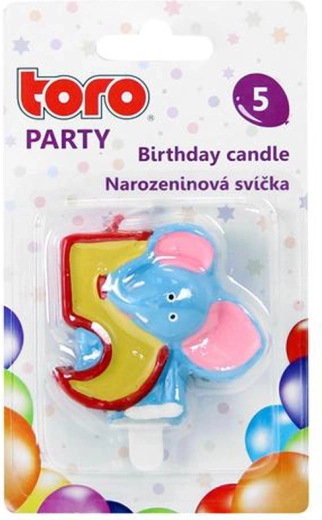 Bougie de gâteau chiffre 5 avec éléphant TORO 5 cm