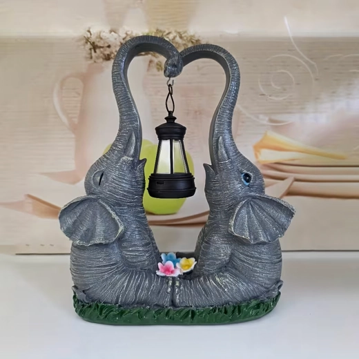 Lampe de jardin solaire – figurine d’éléphants avec lanterne LED