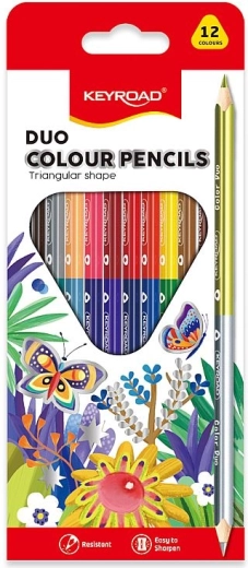 Crayons Keyroad duo triangulaires, double pointe, 12 couleurs