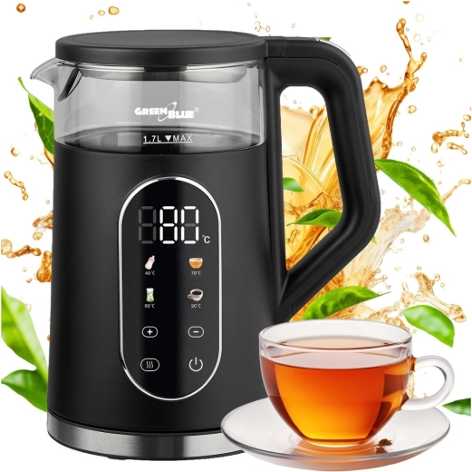 Bouilloire électrique sans fil GreenBlue avec réglage de la température 1,7 l noire
