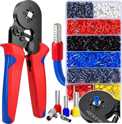 Pince à sertir à cliquet pour embouts (ferrules) avec kit de 500 pièces dans un organisateur