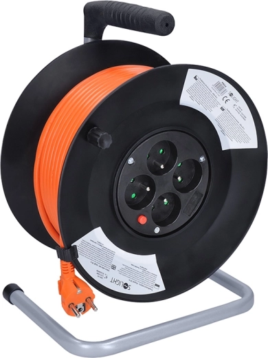 Câble prolongateur Solight sur enrouleur 50 m, 4 prises, orange