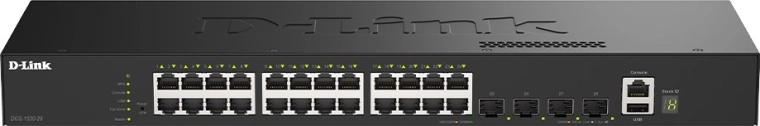 Commutateur réseau intelligent administrable D-Link DGS-1530-28/E avec 24 ports Gigabit Ethernet et 4 ports 10G SFP+