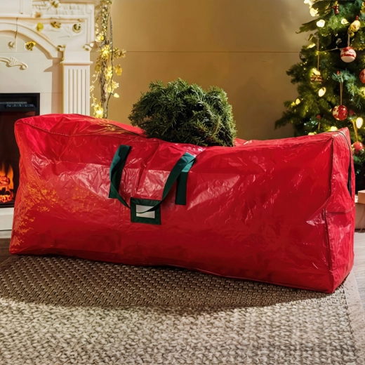 Sac de rangement pour sapin de Noël artificiel en PVC tissé rouge 165 × 38 × 76 cm