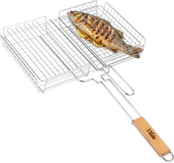 Panier de grillade métallique Vilde avec poignée en bois 41,5 × 28 cm