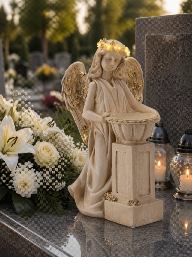 Figurine d’ange avec coupelle et couronne LED 46 cm