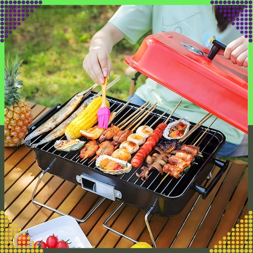 Barbecue à charbon de table pliable et portable avec couvercle