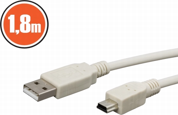 Câble USB 2.0 A vers mini B 1,8 m blanc