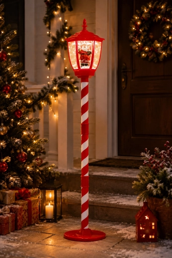 Lanterne LED de Noël avec Père Noël, effet neige et mélodies, 150 cm