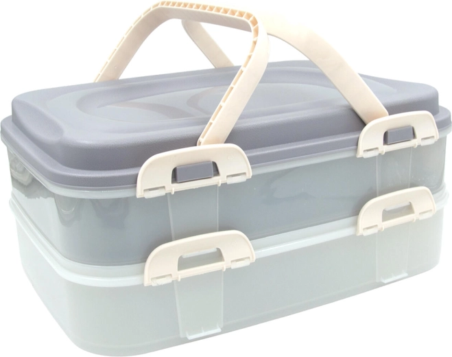 Boîte alimentaire à 2 niveaux avec poignée, 40 × 30 × 18 cm, latte