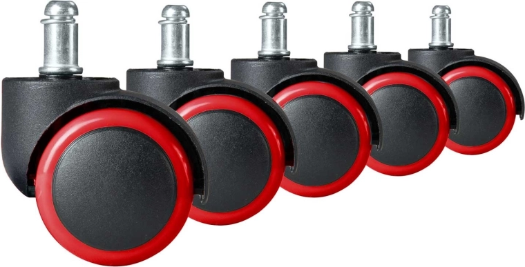 Roulettes caoutchoutées pour chaise de bureau noir-rouge, 5 pièces