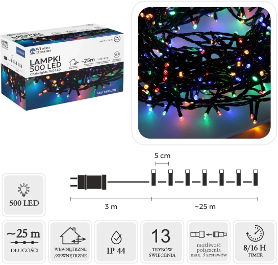 Guirlande lumineuse LED 500 multicolore 25 m