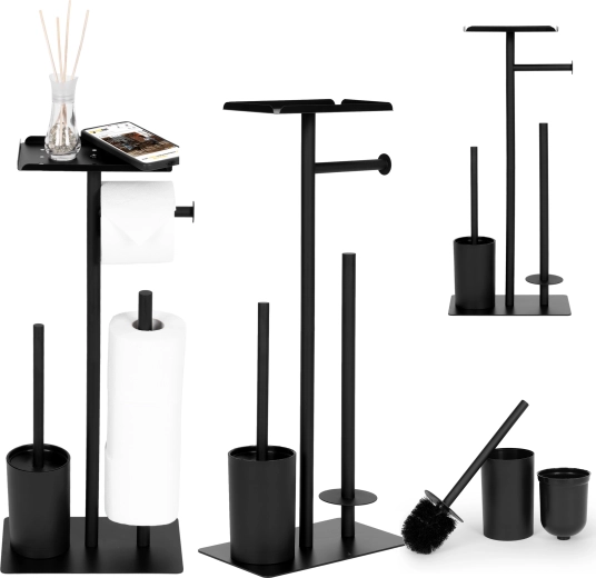 ModernHome support de salle de bain pour papier toilette avec brosse WC et étagère, noir