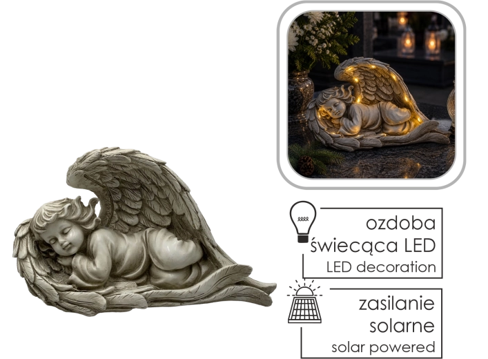 Figurine d’ange allongé avec éclairage LED solaire