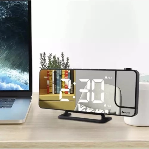 4 en 1 : horloge, réveil, miroir et projecteur