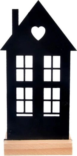Bougeoir en métal et bois en forme de petite maison, noir