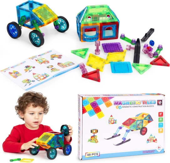 Jeu de construction magnétique 48 pièces – maison et voiture