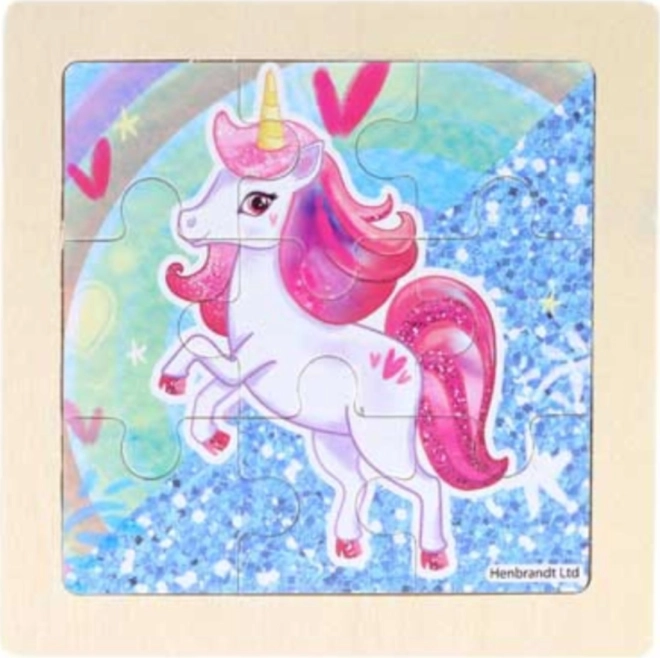 Puzzle en bois licorne rose 9 pièces
