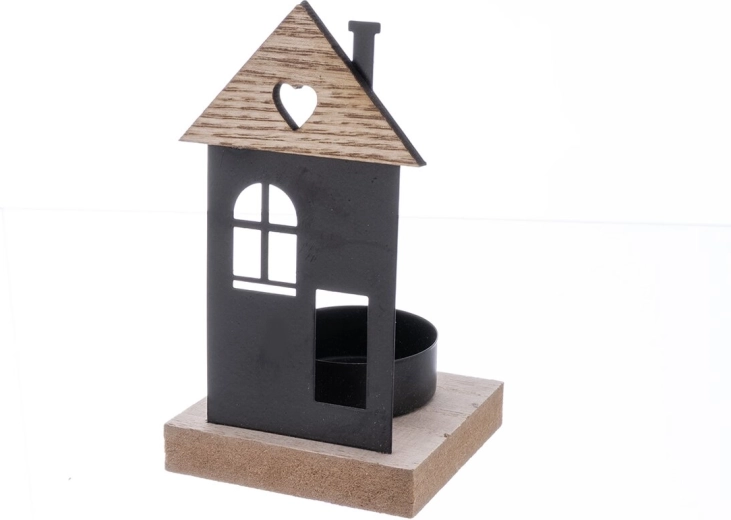 Bougeoir maison en bois et métal noir